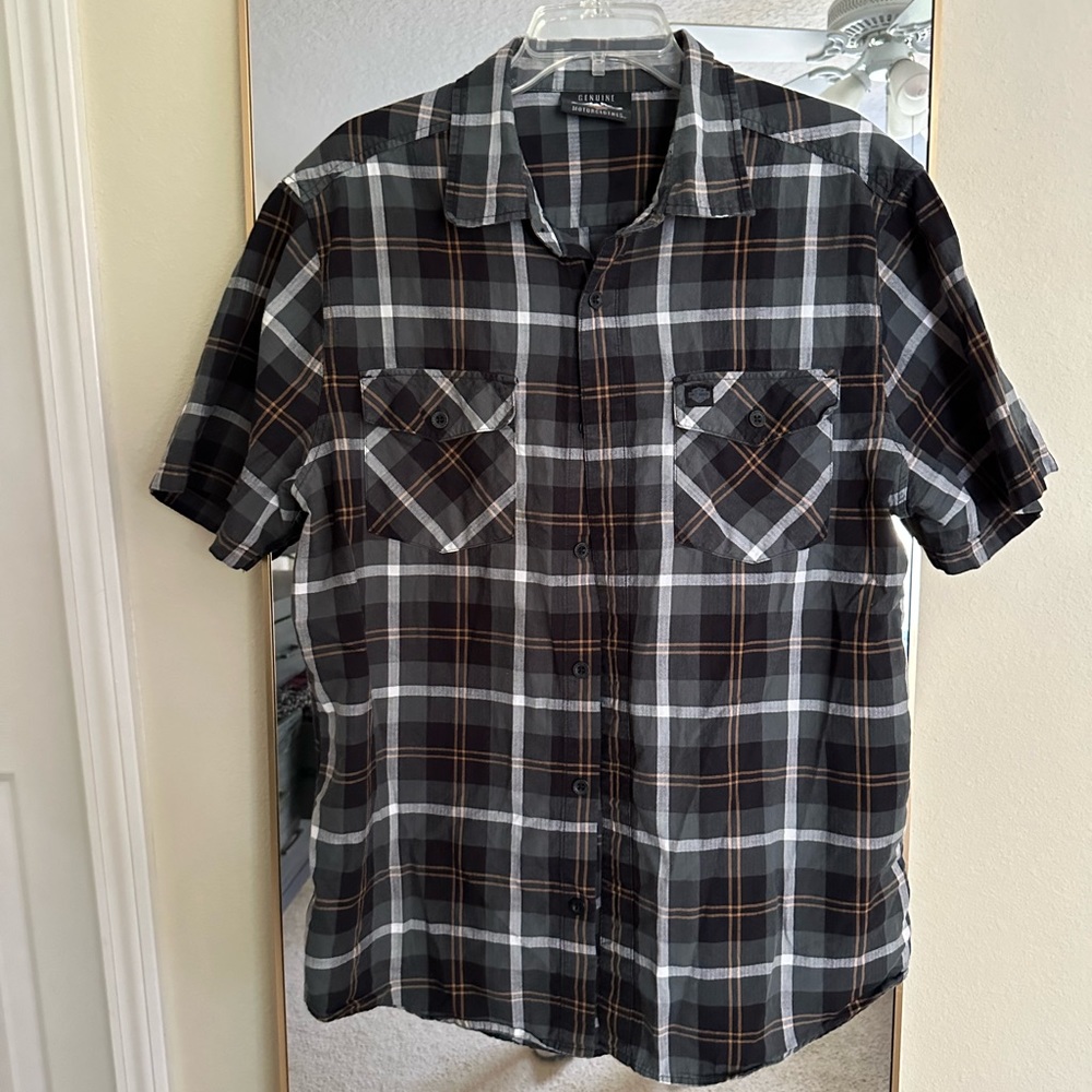 Harley-Davidson Green/Tan/White button down